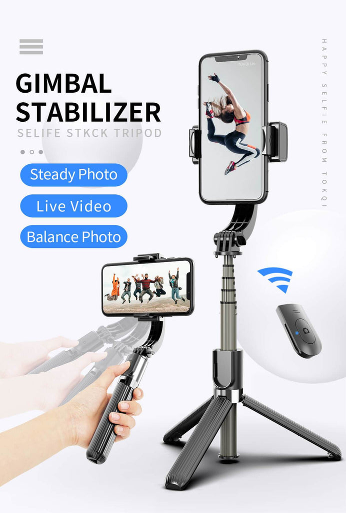 Gimbal Estabilizador de 1eje para celulares Q08 palo selfie con trípode  shoooter